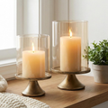 Hurricane Candle Holder Set of 2 — Glass Dome with Iron Base