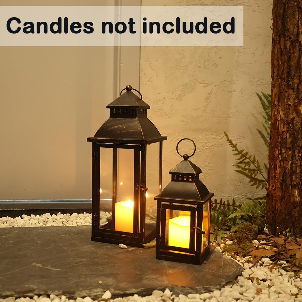 Decorative Lanterns Set of 2 — Bronze Metal with Glass Panels - Image 2