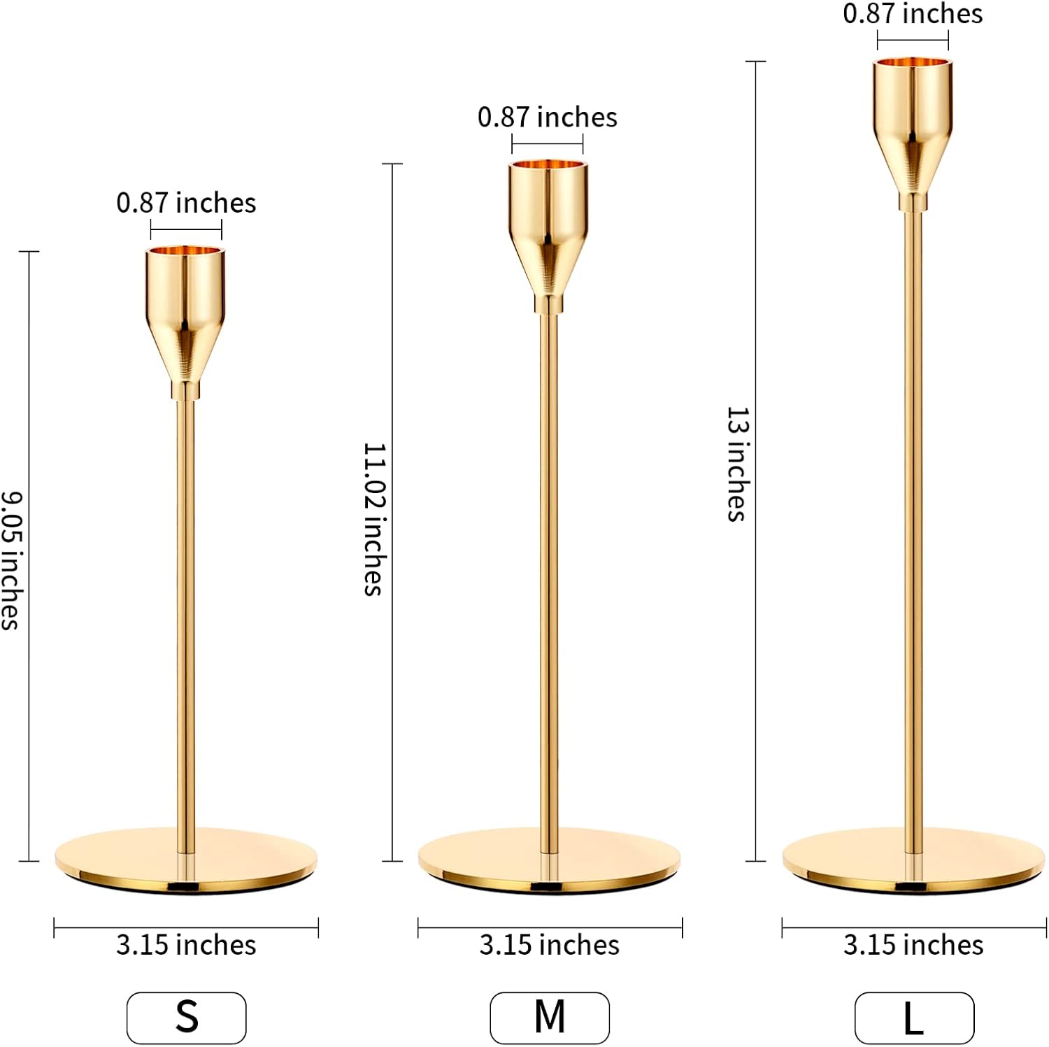 Gold Metal Taper Candle Holder Set of 6 — Three Heights - Image 4