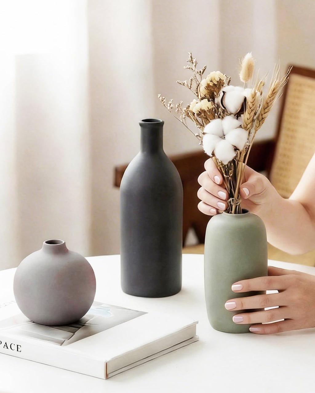 Ceramic Modern Vase Set of 3 — Neutral Pottery for Farmhouse Decor - Image 2