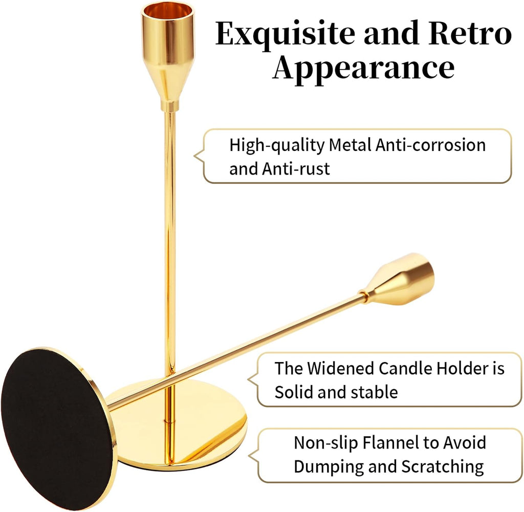 Gold Metal Taper Candle Holder Set of 6 — Three Heights - Image 3