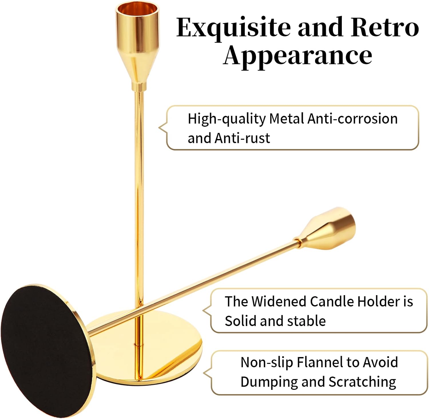Gold Metal Taper Candle Holder Set of 6 — Three Heights - Image 3