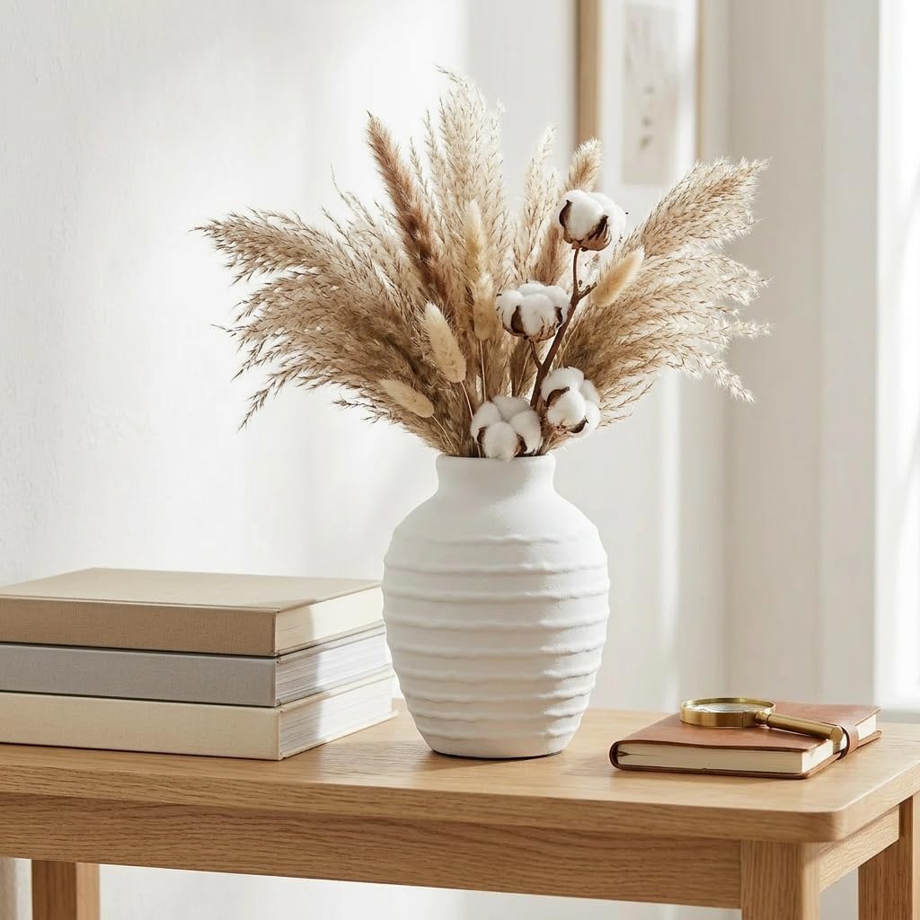 Ceramic Flower Vase 7 Inch — White Minimalist Farmhouse Pottery - Image 5
