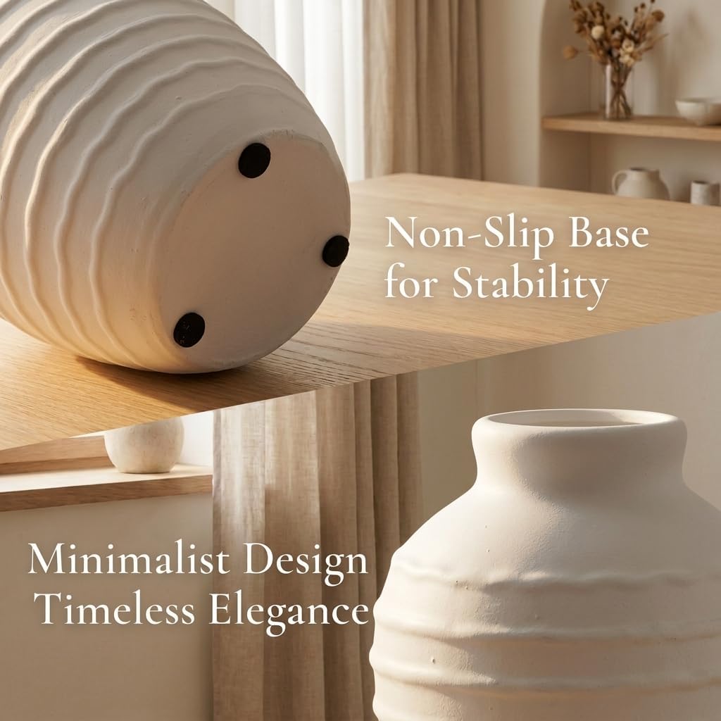 Ceramic Flower Vase 7 Inch — White Minimalist Farmhouse Pottery - Image 4