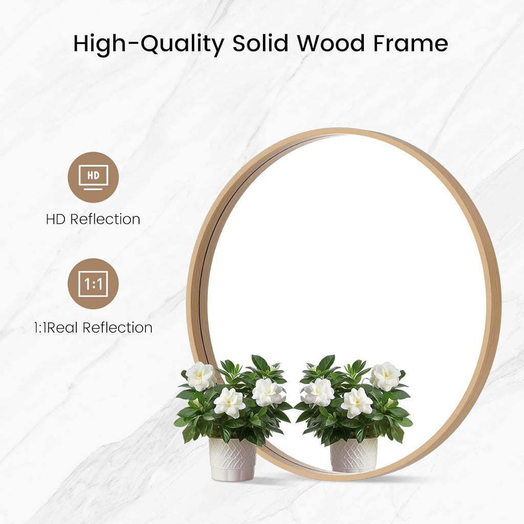 Round Wood Mirror 24 Inch — Natural Circle Wall Mirror - Image 6