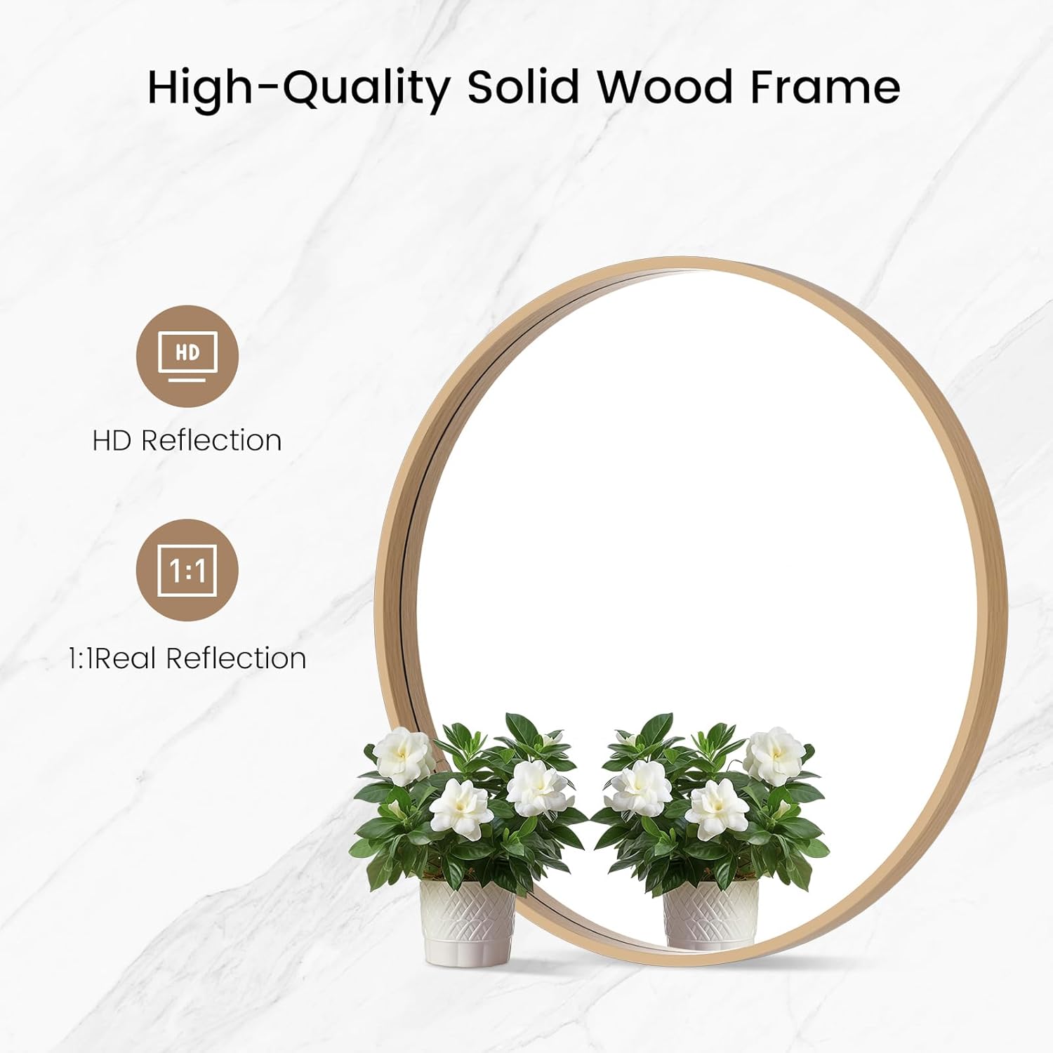Round Wood Mirror 24 Inch — Natural Circle Wall Mirror - Image 6