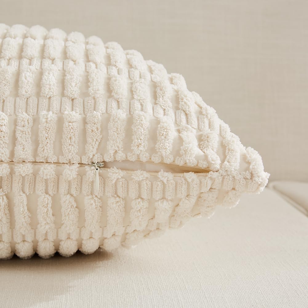 Neutral Throw Pillow Covers 18x18 Pack of 4 — Striped Corduroy - Image 3