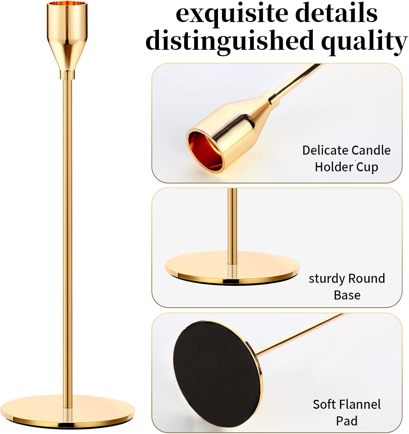 Gold Metal Taper Candle Holder Set of 6 — Three Heights - Image 2