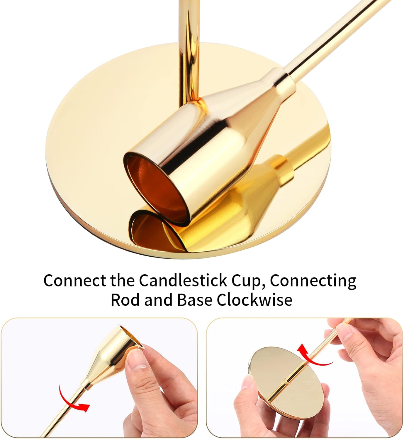 Gold Metal Taper Candle Holder Set of 6 — Three Heights - Image 5