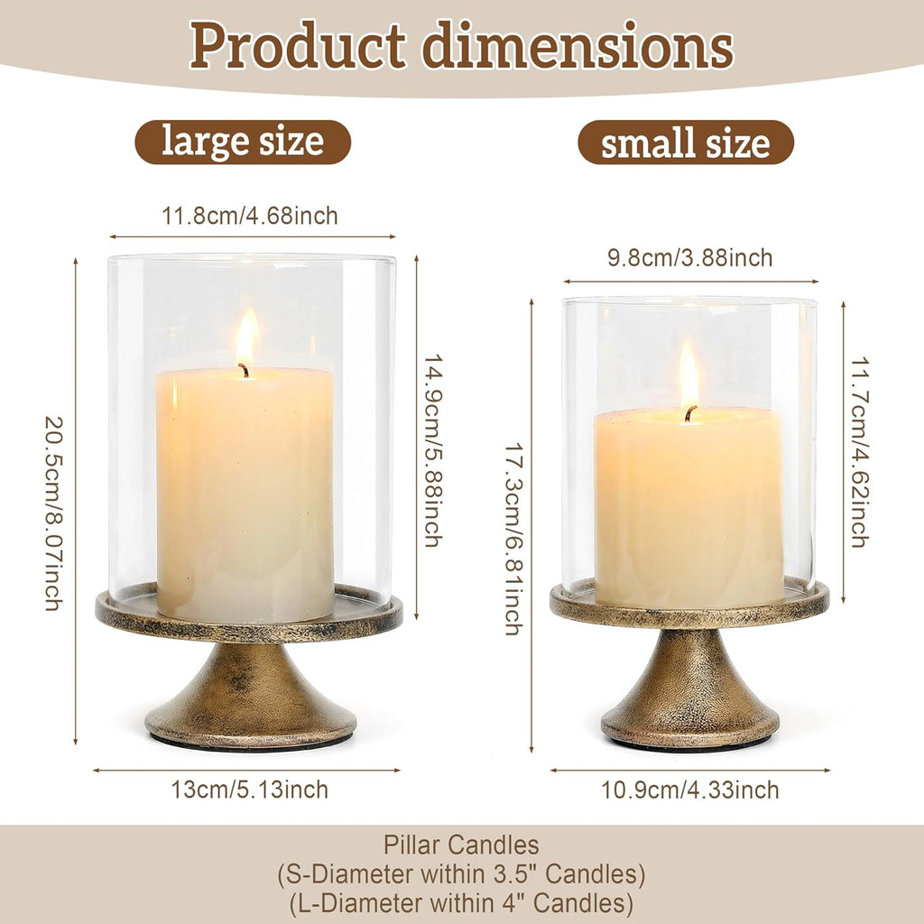 Hurricane Candle Holder Set of 2 — Glass Dome with Iron Base - Image 2