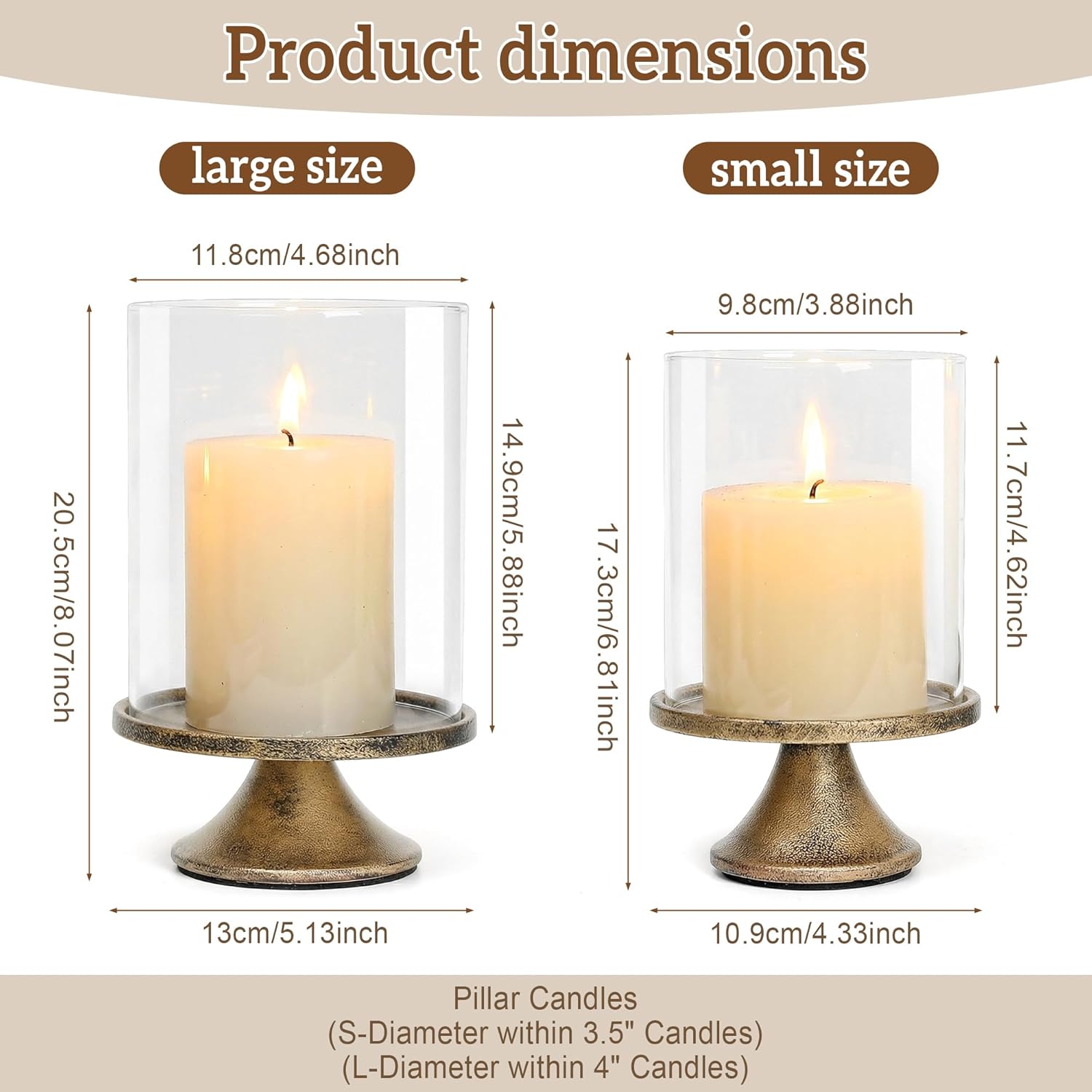 Hurricane Candle Holder Set of 2 — Glass Dome with Iron Base - Image 2