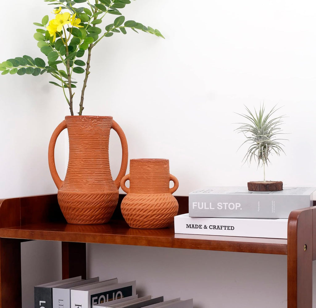 Terracotta Vases Set of 3 — Wide Mouth Rustic Ceramic Planters - Image 4