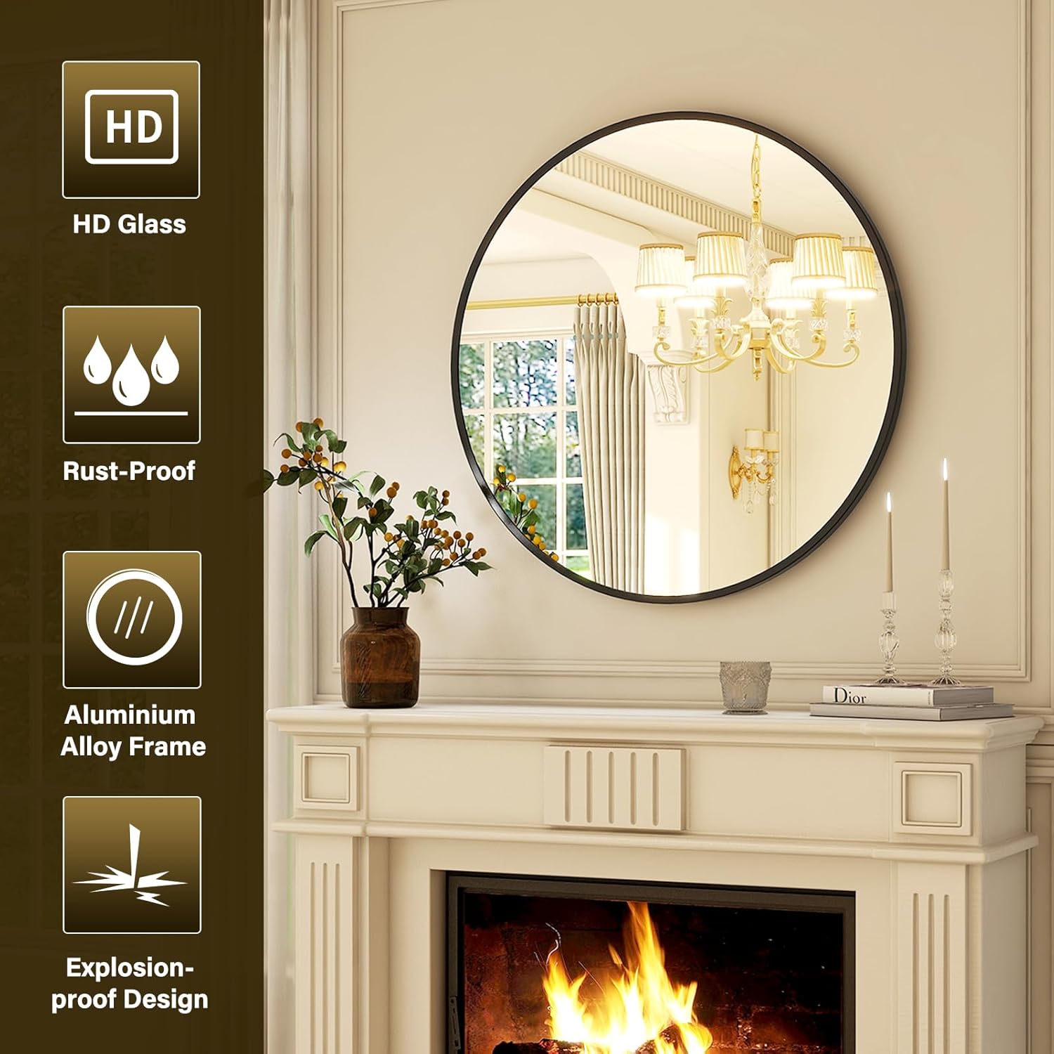 Round Wall Mirror 24 Inch — Matte Black Circle Decorative Mirror - Image 4