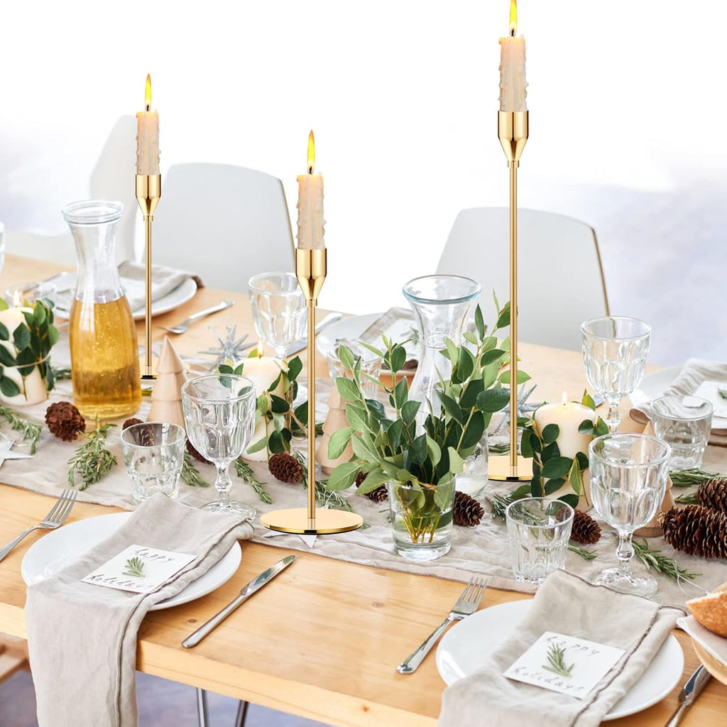 Gold Metal Taper Candle Holder Set of 6 — Three Heights - Image 6