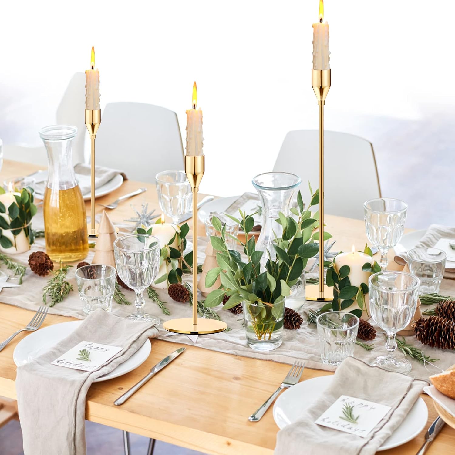Gold Metal Taper Candle Holder Set of 6 — Three Heights - Image 6