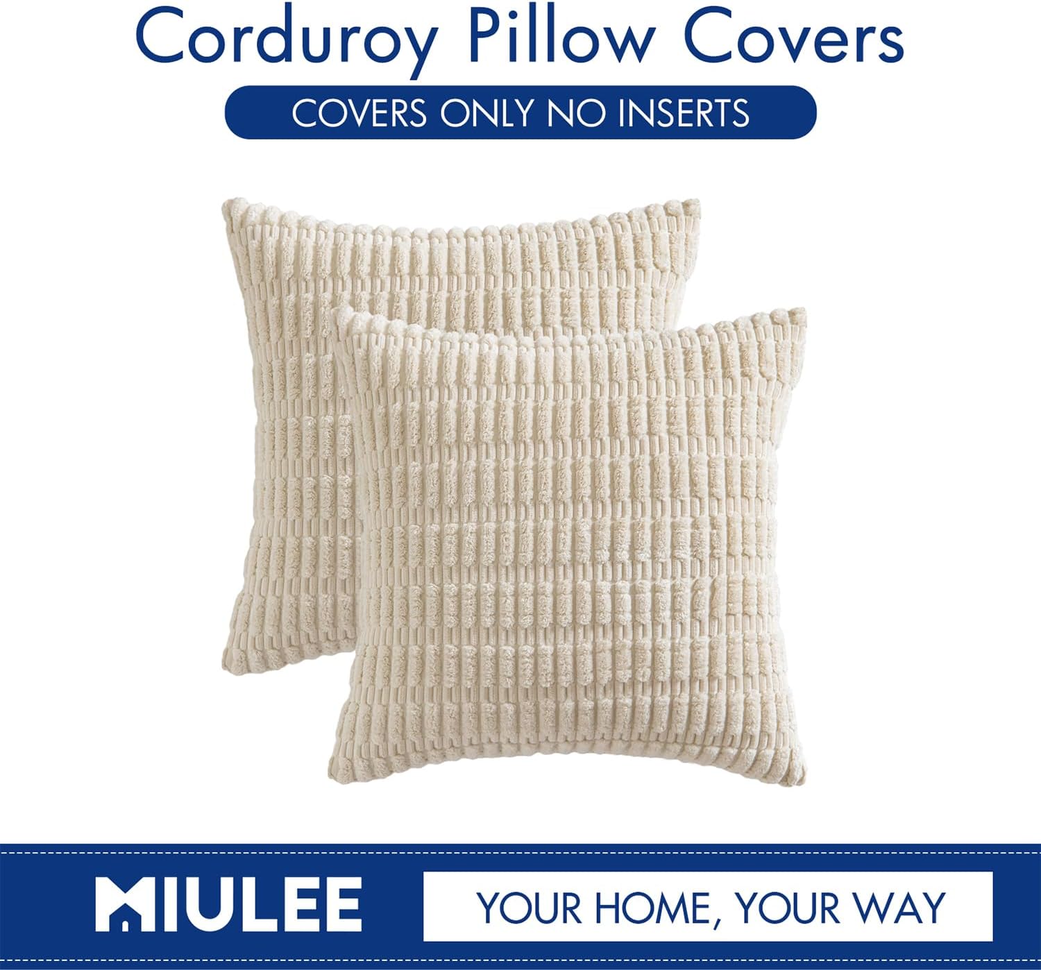 Corduroy Throw Pillow Covers 18x18 Pack of 2 — Cream White Boho - Image 6