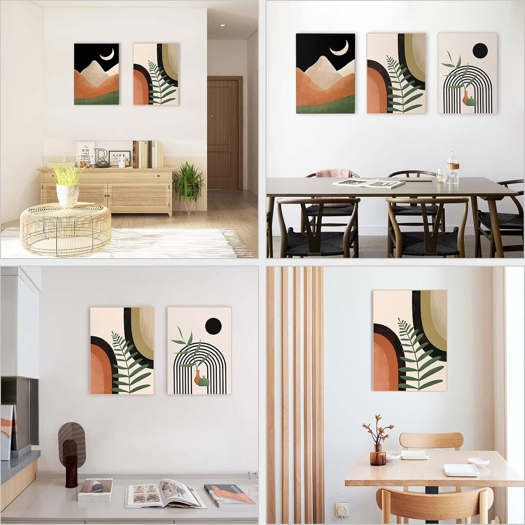 Boho Wall Art Canvas Set of 3 — Mid Century Abstract 12x16 Framed - Image 5