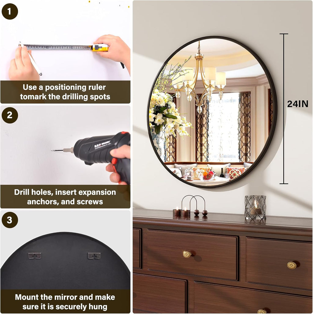 Round Wall Mirror 24 Inch — Matte Black Circle Decorative Mirror - Image 6