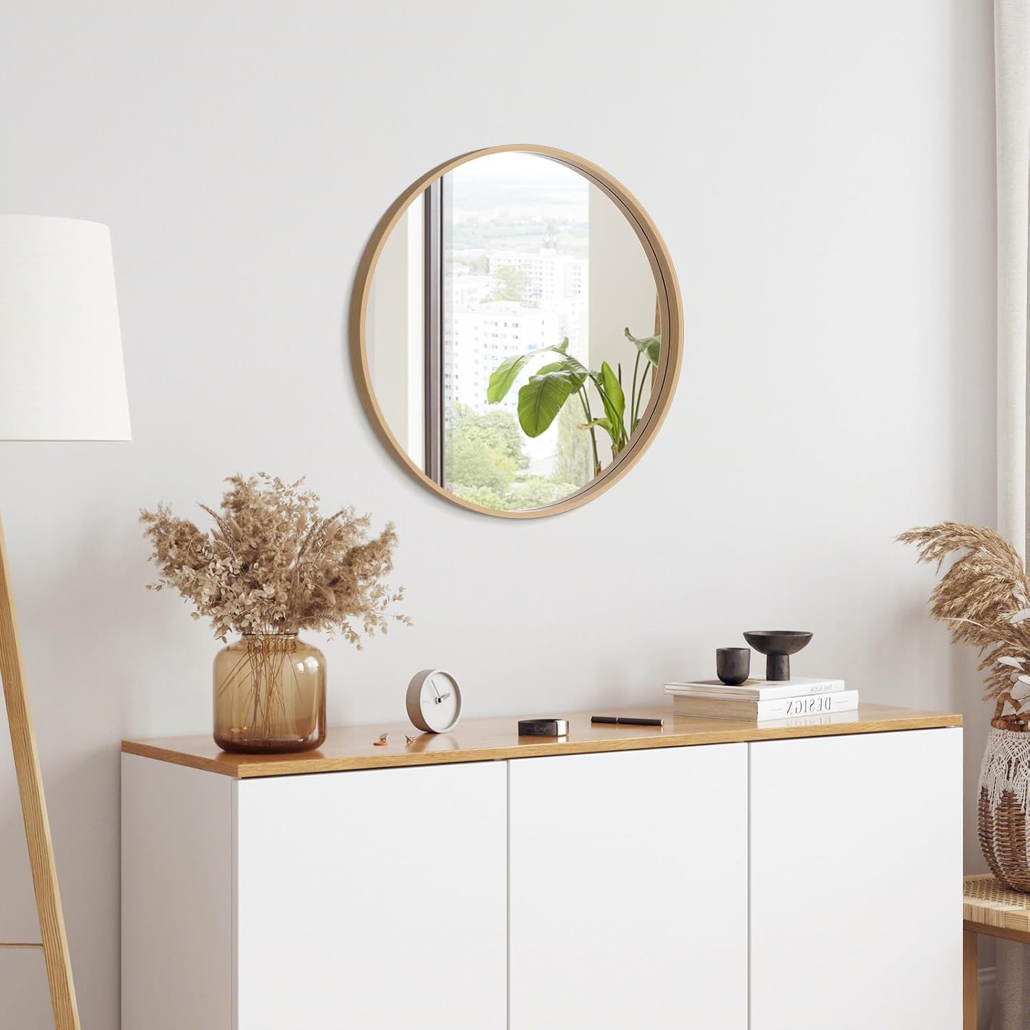 Round Wood Mirror 24 Inch — Natural Circle Wall Mirror - Image 4