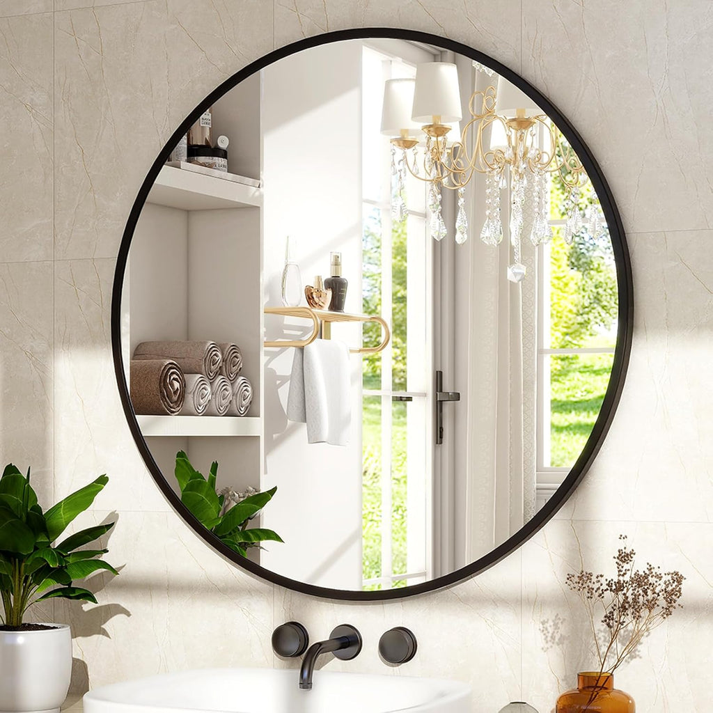 Round Wall Mirror 24 Inch — Matte Black Circle Decorative Mirror - Image 3