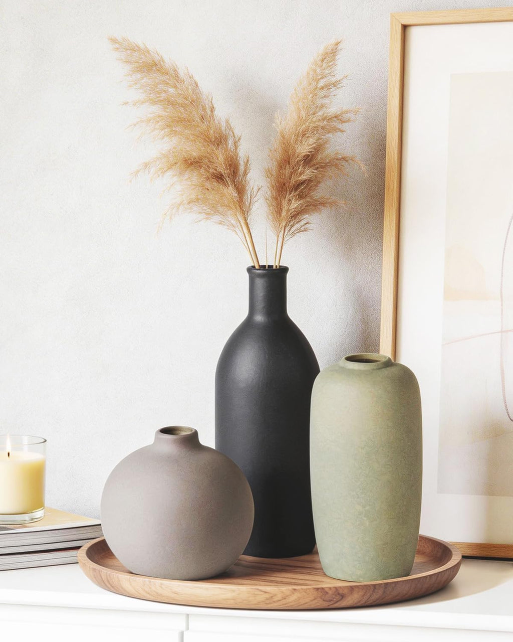 Ceramic Modern Vase Set of 3 — Neutral Pottery for Farmhouse Decor - Image 3