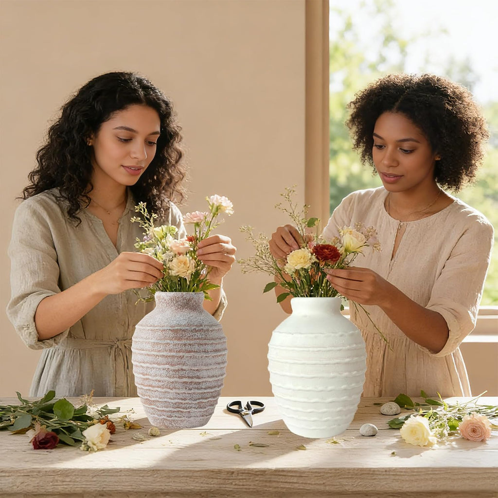 Ceramic Flower Vase 7 Inch — White Minimalist Farmhouse Pottery - Image 6