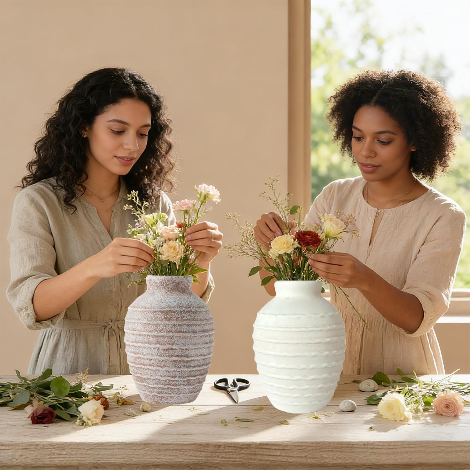 Ceramic Flower Vase 7 Inch — White Minimalist Farmhouse Pottery - Image 6