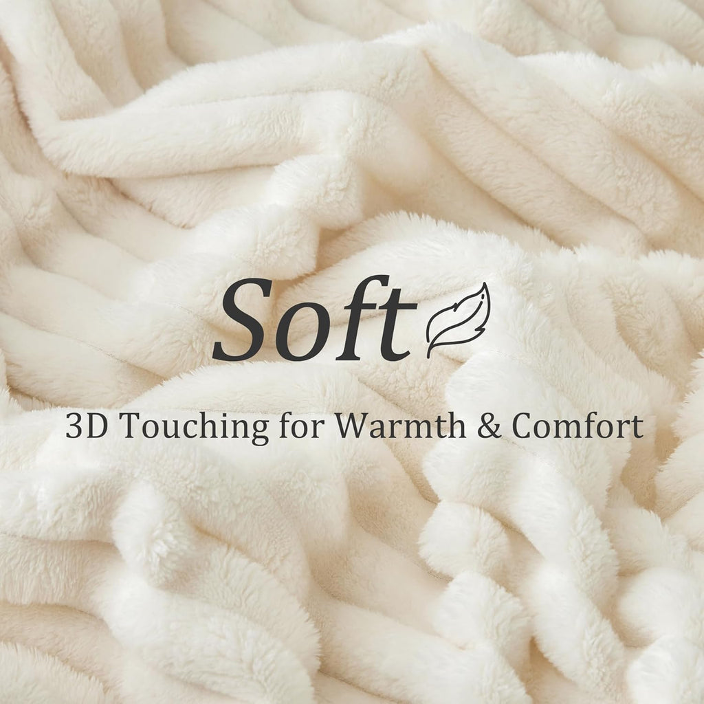 Fleece Throw Blanket 50x60 — 300GSM Cream White Striped - Image 5