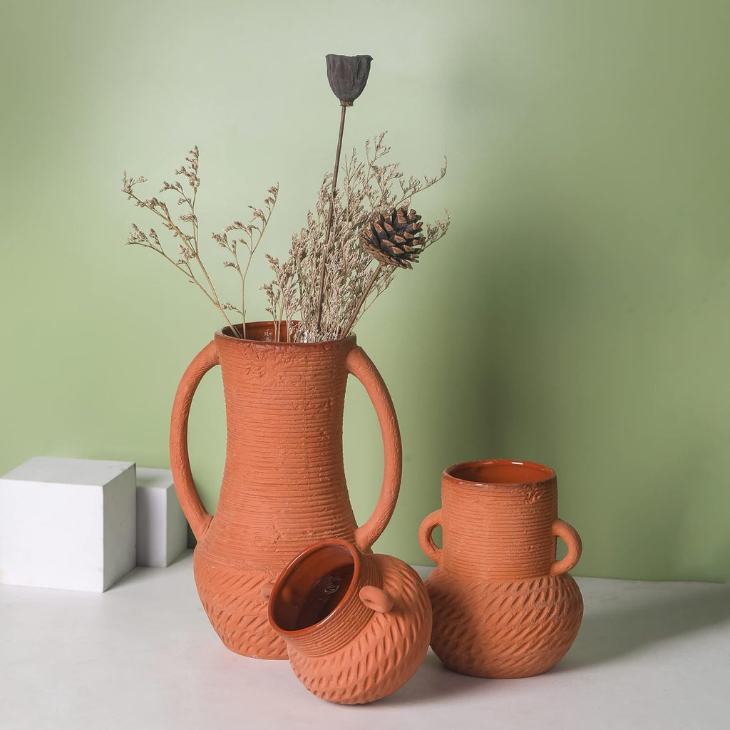 Terracotta Vases Set of 3 — Wide Mouth Rustic Ceramic Planters - Image 2