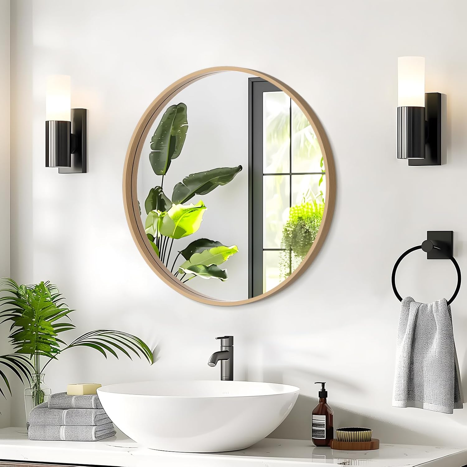 Round Wood Mirror 24 Inch — Natural Circle Wall Mirror - Image 2