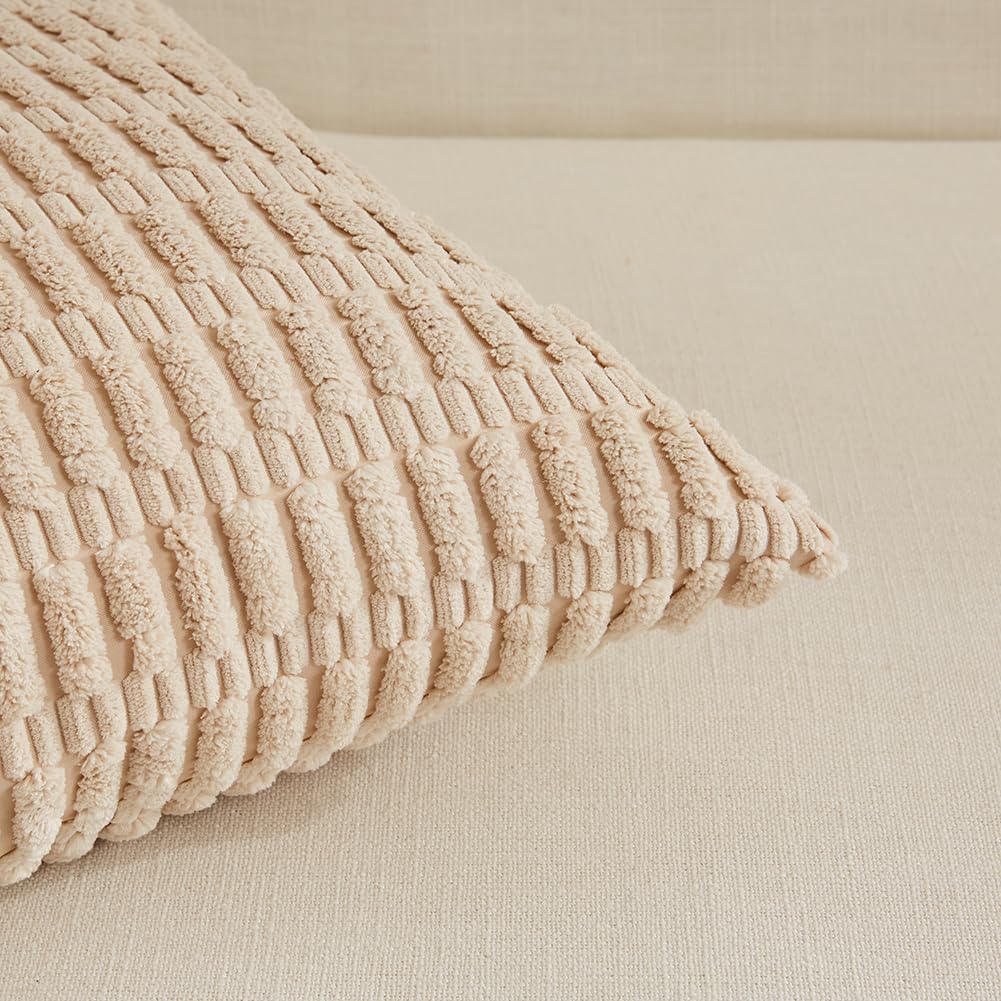 Neutral Throw Pillow Covers 18x18 Pack of 4 — Striped Corduroy - Image 4