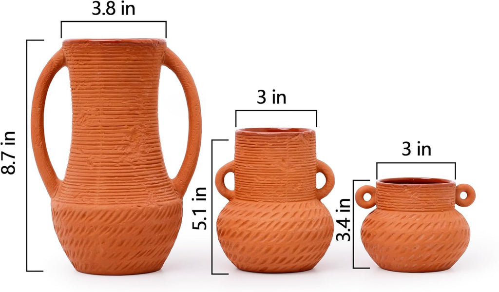 Terracotta Vases Set of 3 — Wide Mouth Rustic Ceramic Planters - Image 5