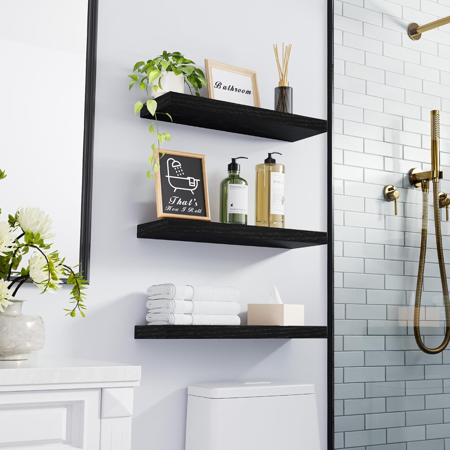 Rustic Wood Floating Shelves Set of 3 — Wall Mounted 15.7 Inch - Image 2