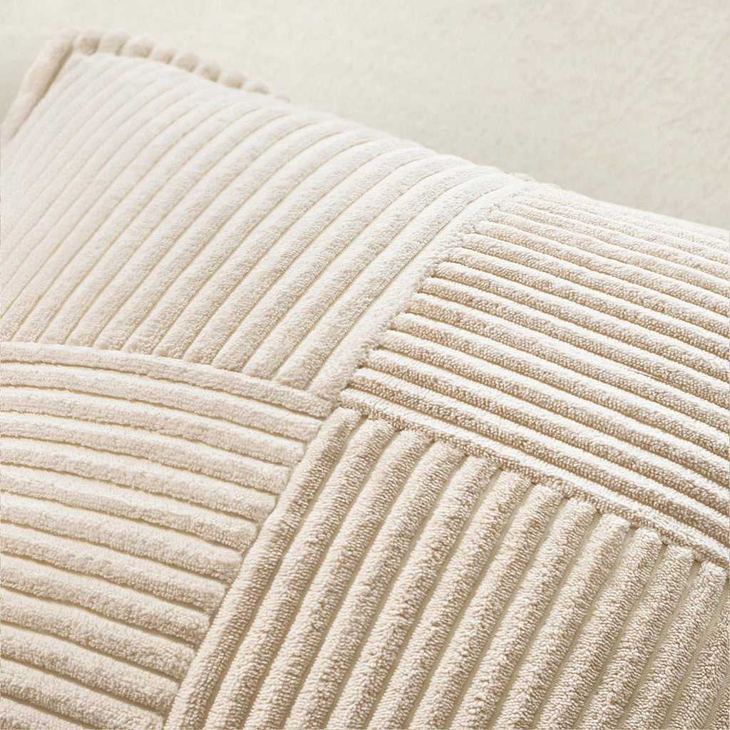 Decorative Pillow Covers 18x18 Set of 2 — Beige Patchwork Corduroy - Image 5