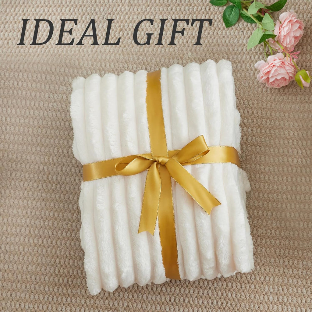 Fleece Throw Blanket 50x60 — 300GSM Cream White Striped - Image 6
