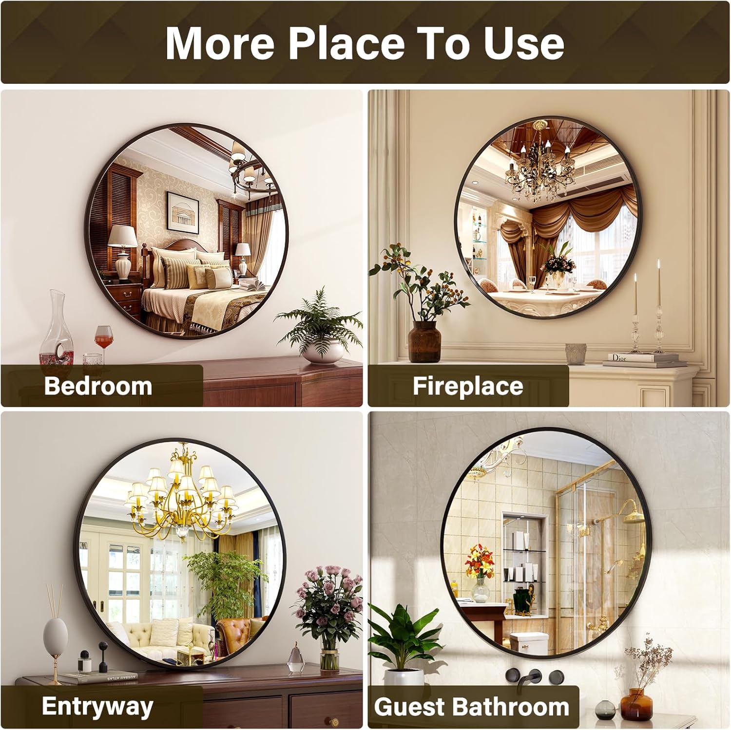 Round Wall Mirror 24 Inch — Matte Black Circle Decorative Mirror - Image 5