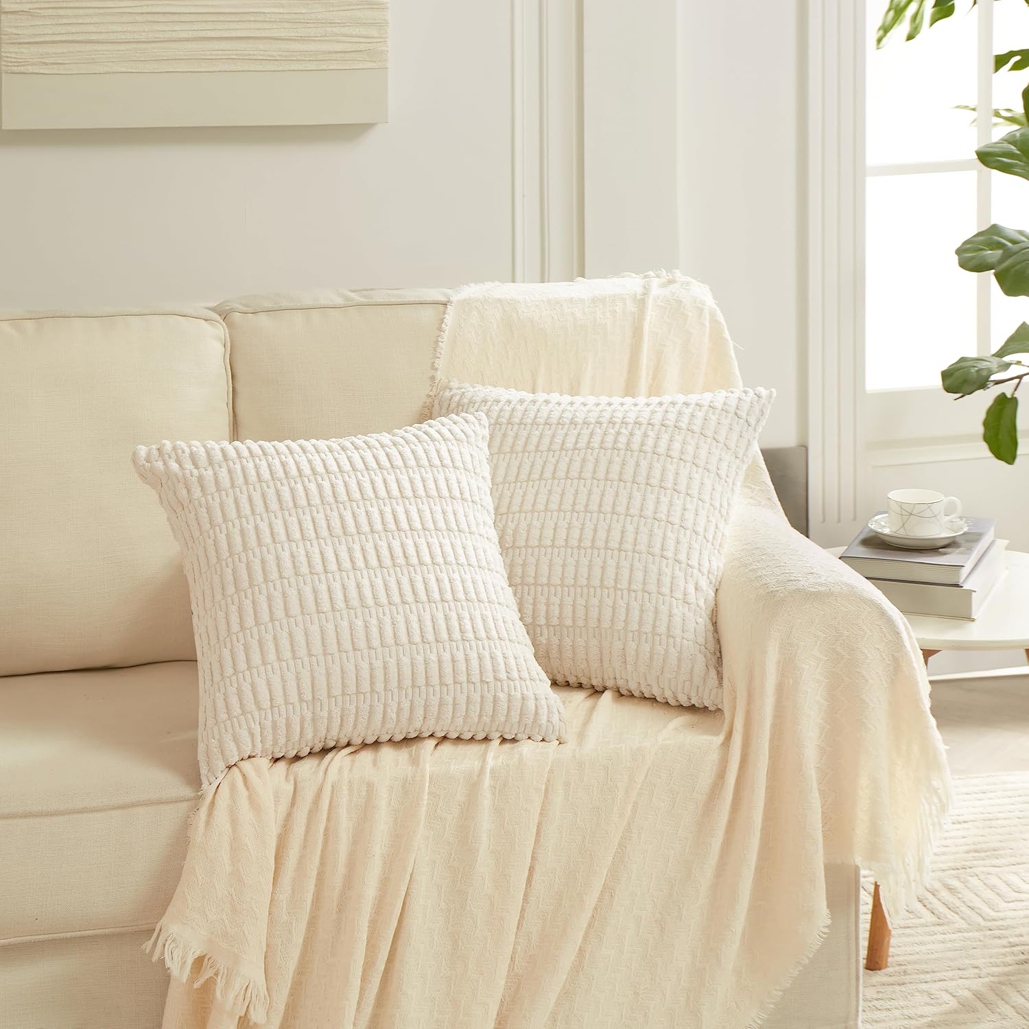 Neutral Throw Pillow Covers 18x18 Pack of 4 — Striped Corduroy - Image 6