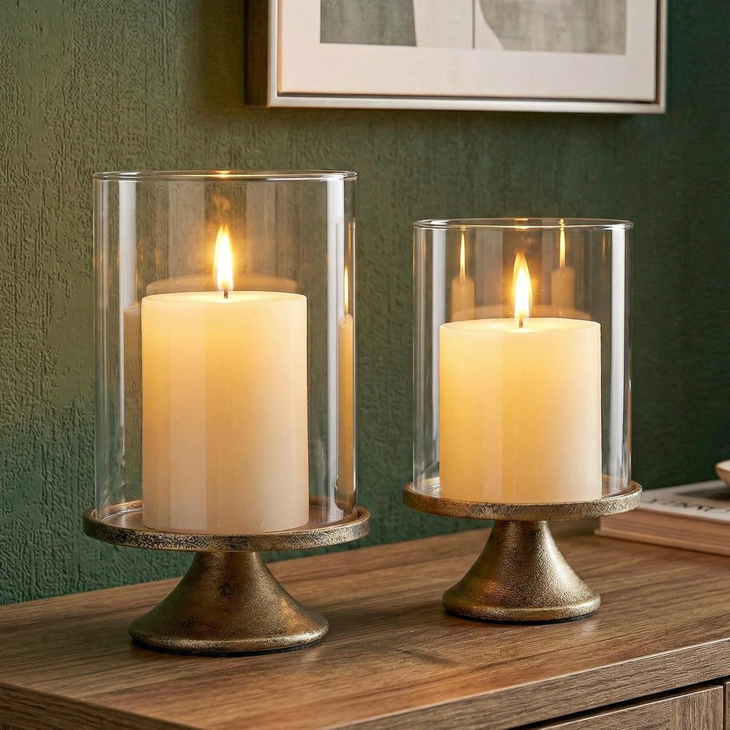 Hurricane Candle Holder Set of 2 — Glass Dome with Iron Base - Image 4
