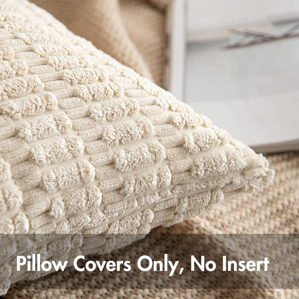 Corduroy Throw Pillow Covers 18x18 Pack of 2 — Cream White Boho - Image 4
