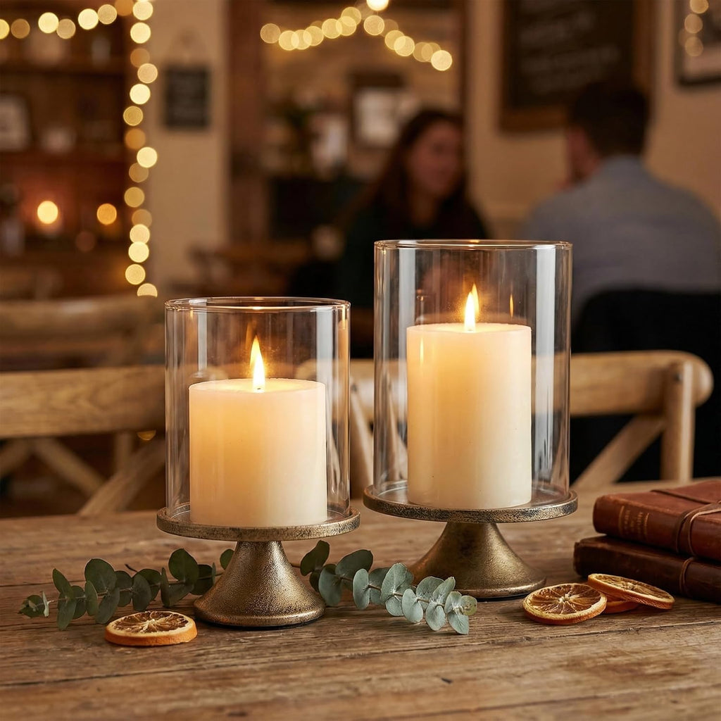 Hurricane Candle Holder Set of 2 — Glass Dome with Iron Base - Image 5