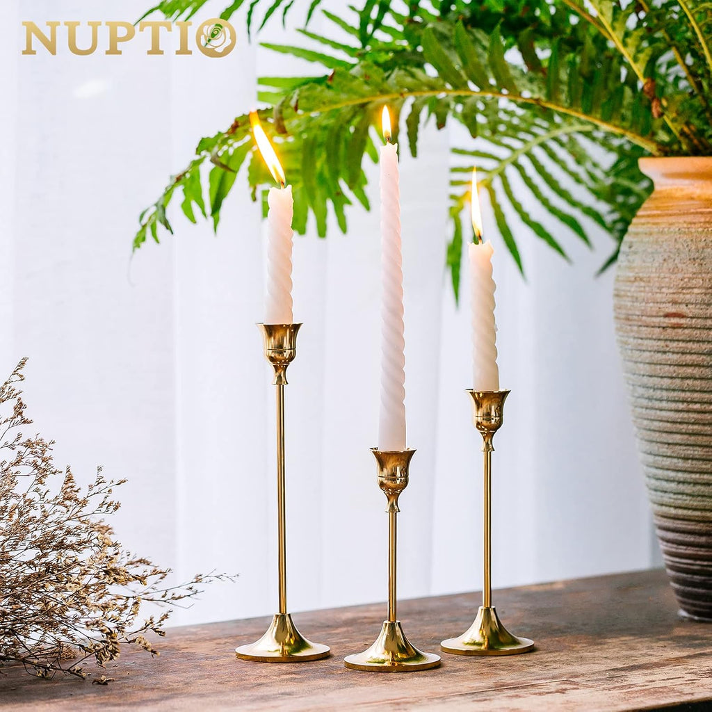 Brass Gold Candlestick Holders Set of 3 — Vintage Taper Holders - Image 2