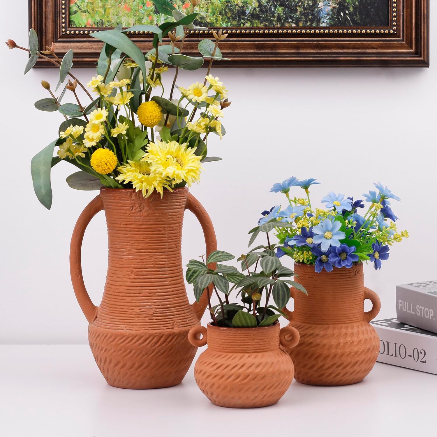 Terracotta Vases Set of 3 — Wide Mouth Rustic Ceramic Planters - Image 6