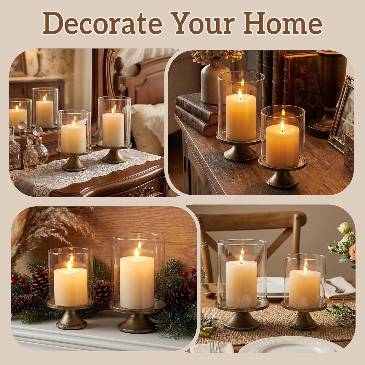 Hurricane Candle Holder Set of 2 — Glass Dome with Iron Base - Image 3
