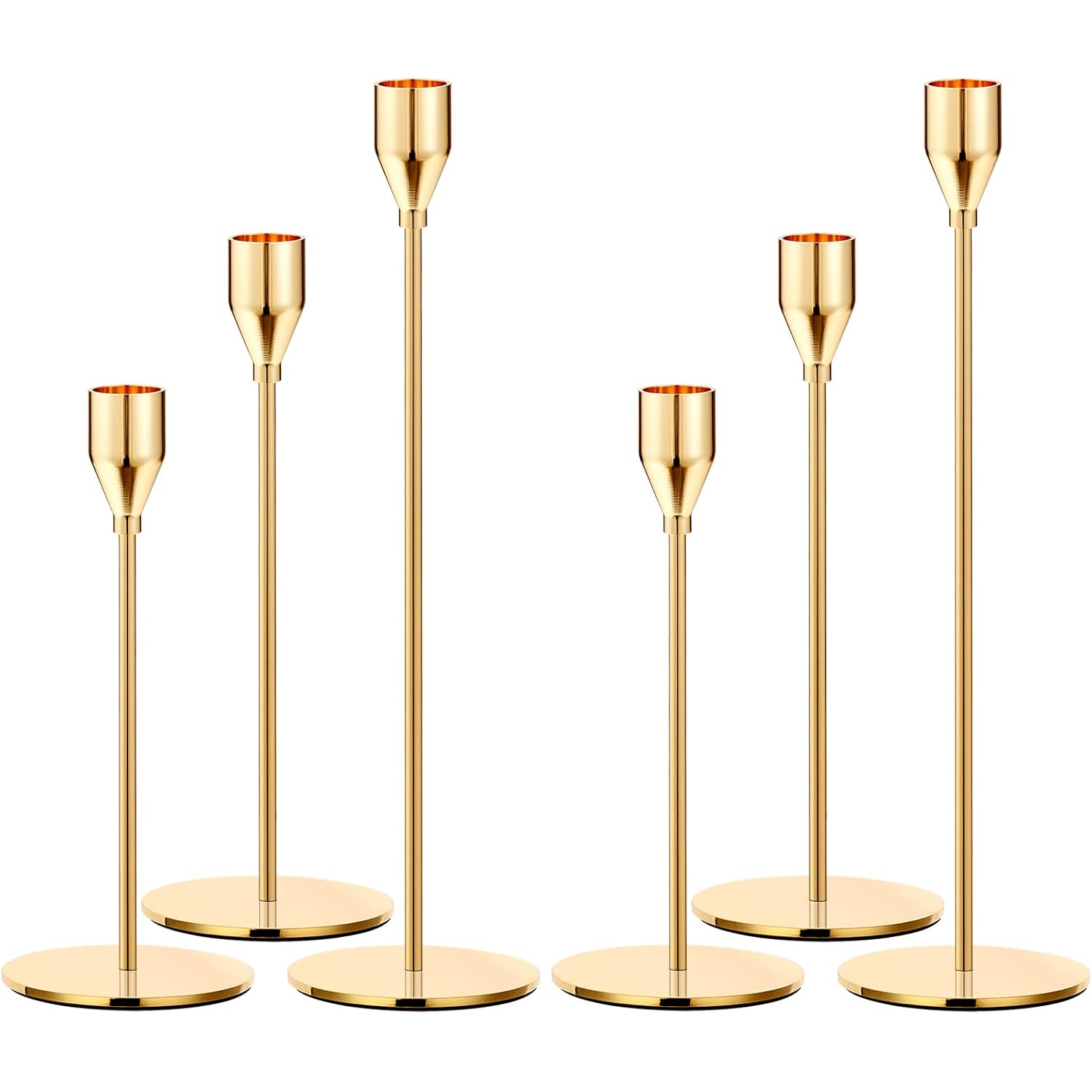 Gold Metal Taper Candle Holder Set of 6 — Three Heights