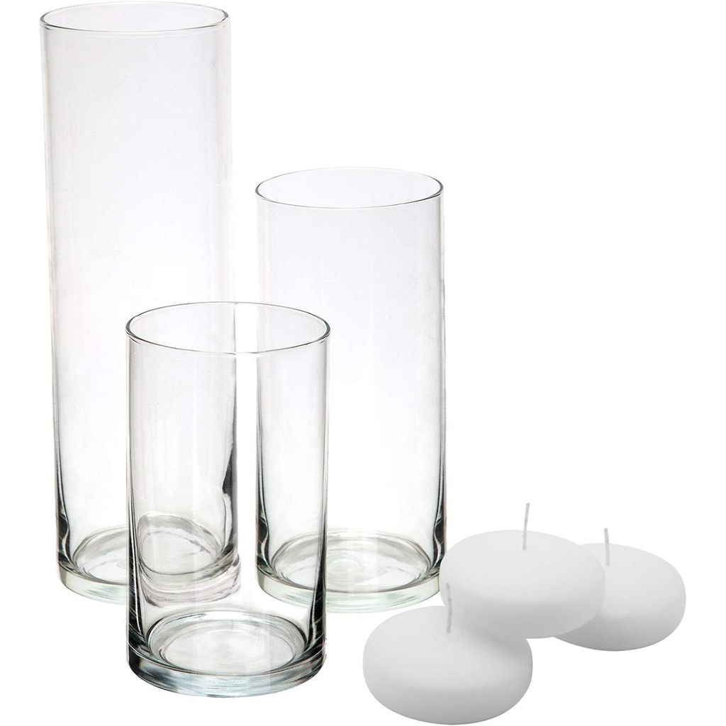 Glass Cylinder Vases Set of 3 — Clear Hurricane Candle Holders