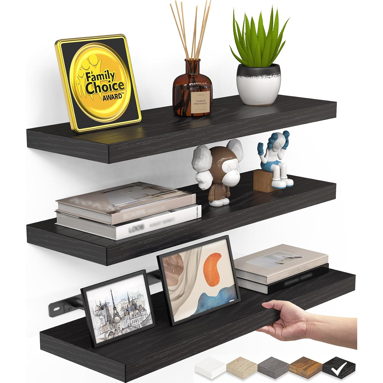 Rustic Wood Floating Shelves Set of 3 — Wall Mounted 15.7 Inch