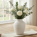 Ceramic Flower Vase 7 Inch — White Minimalist Farmhouse Pottery