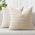 Corduroy Throw Pillow Covers 18x18 Pack of 2 — Cream White Boho