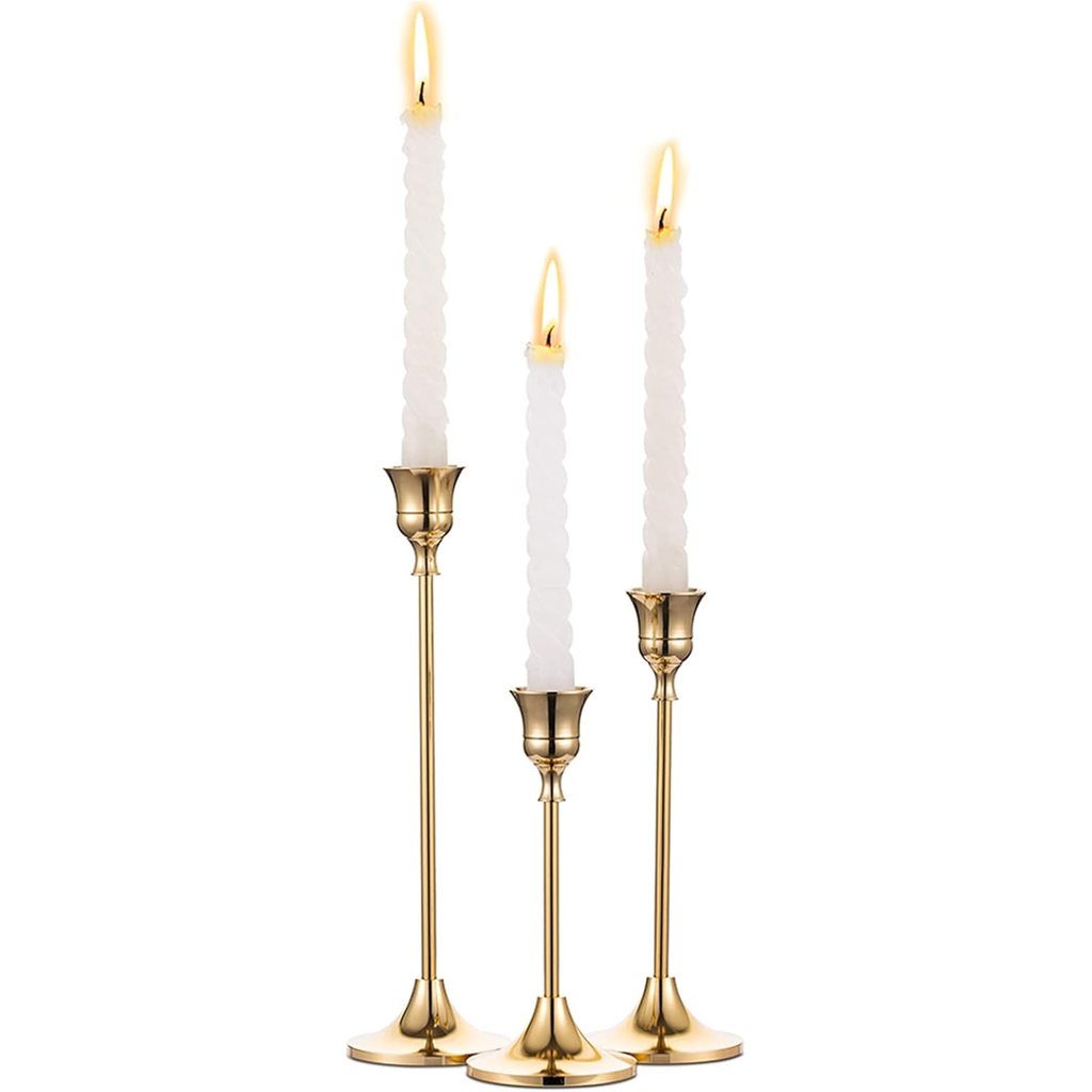 Brass Gold Candlestick Holders Set of 3 — Vintage Taper Holders