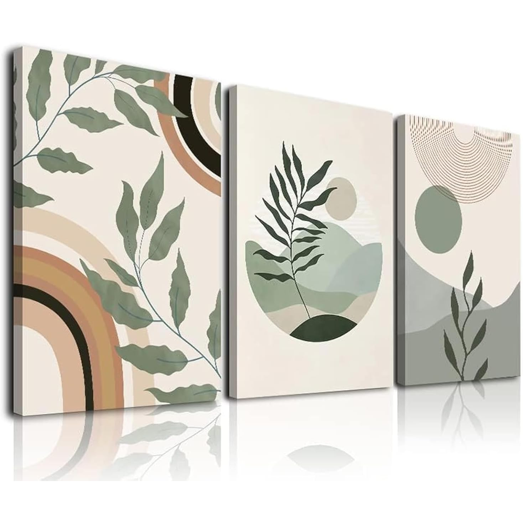 Sage Green Boho Wall Art Set of 3 — Geometric Minimalist 12x16